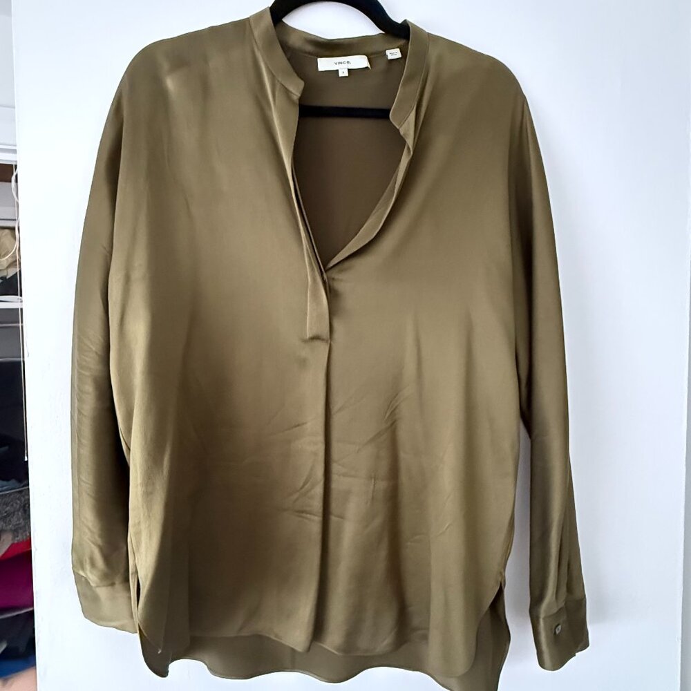 100% Silk Vince Tunic - size S, Olive Green